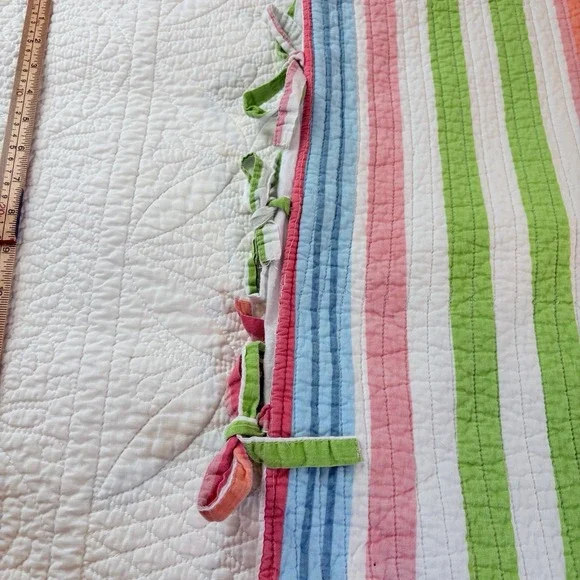 Beach‎ House Pillow  Shams Quilted Multicolor Stripes Tie Closure Cotton - Picture 2 of 10